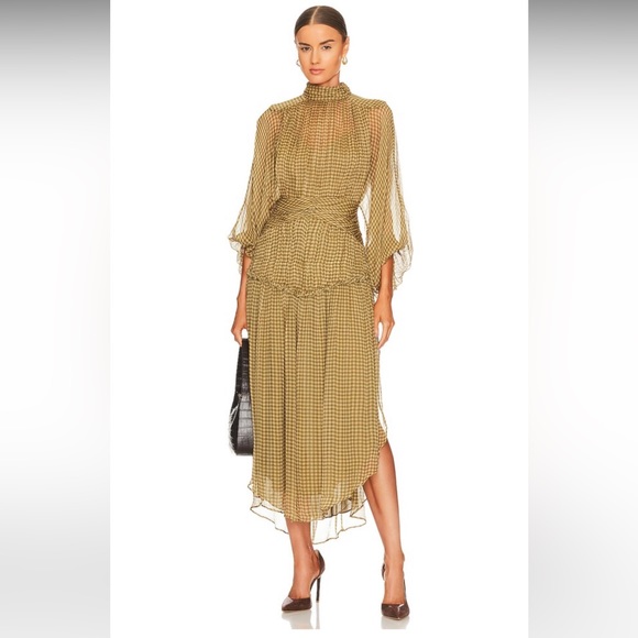 NWT Shona joy Elenora Open Back Midi Dress in Olive & Sand sz 6
